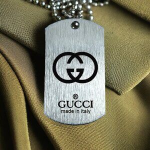 Silver Gucci Ghost Dog Tag Pendant | Luxury Streetwear Statement Necklace